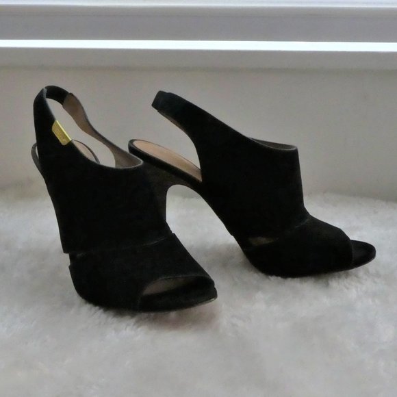 Coach Black Suede Peep Toe Slingbacks - Heels - Stiletto - Lanora - Bootie - Picture 1 of 6